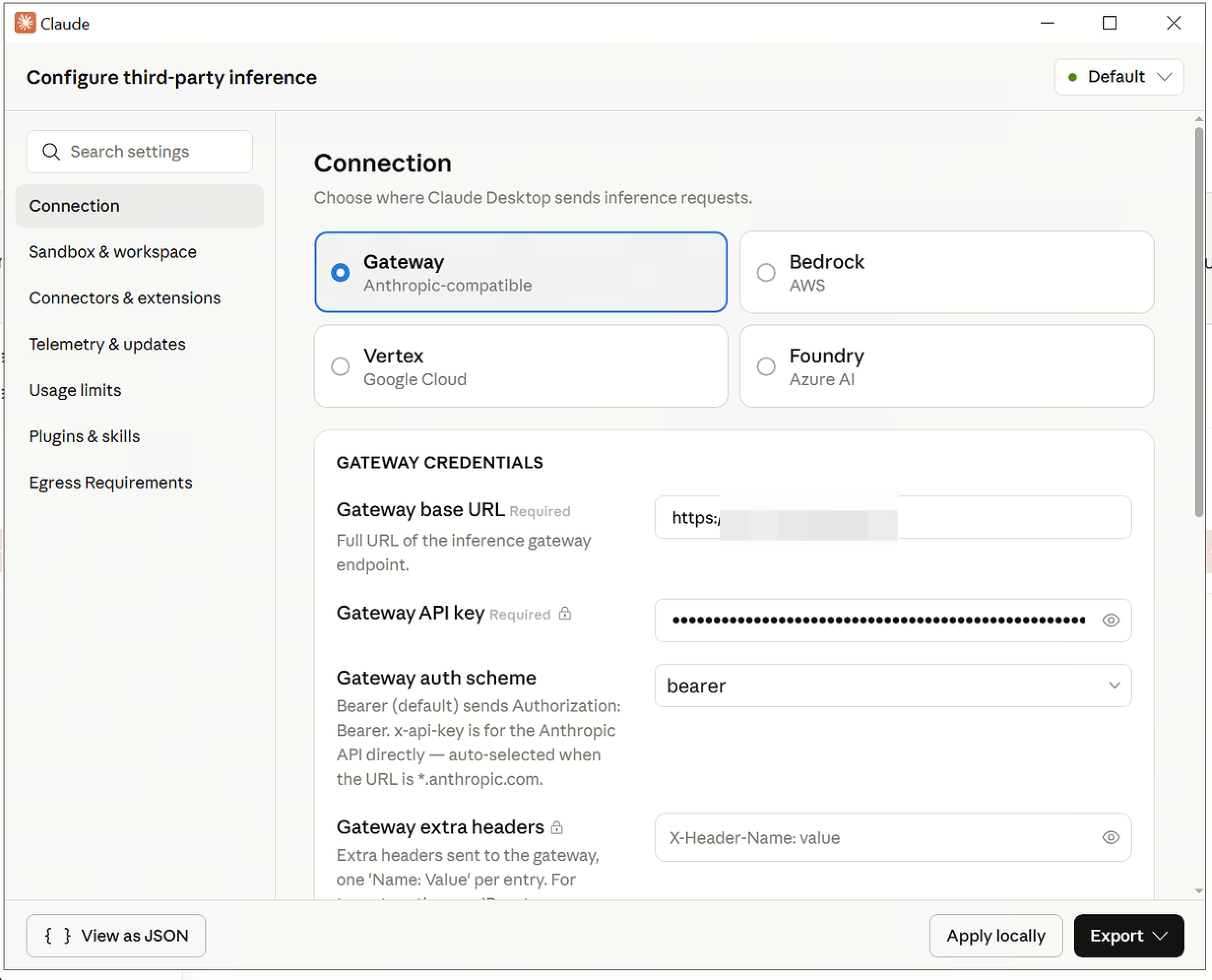 Fill in Gateway credentials